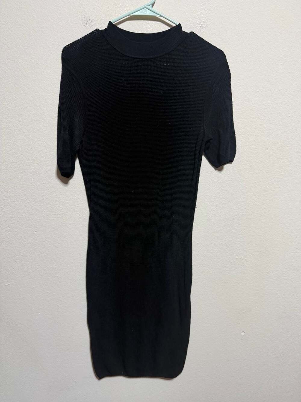 T by Alexander Wang Black Short-Sleeve Ribbed Knit Mini Dress